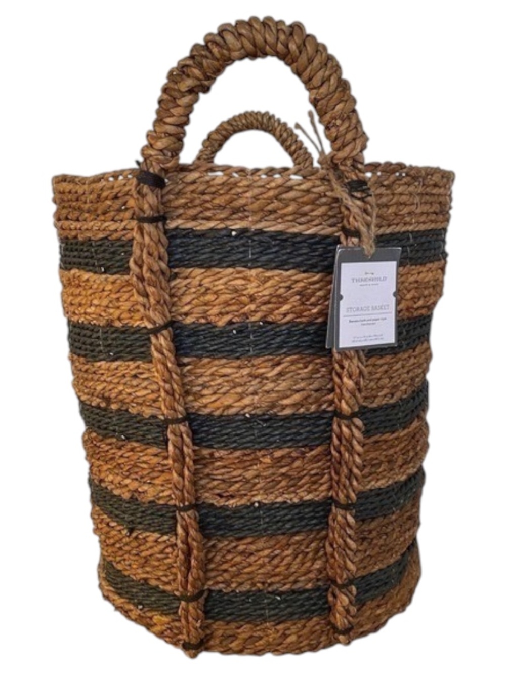 Threshold Tall Basket Black/Natural Handwoven Striped NEW